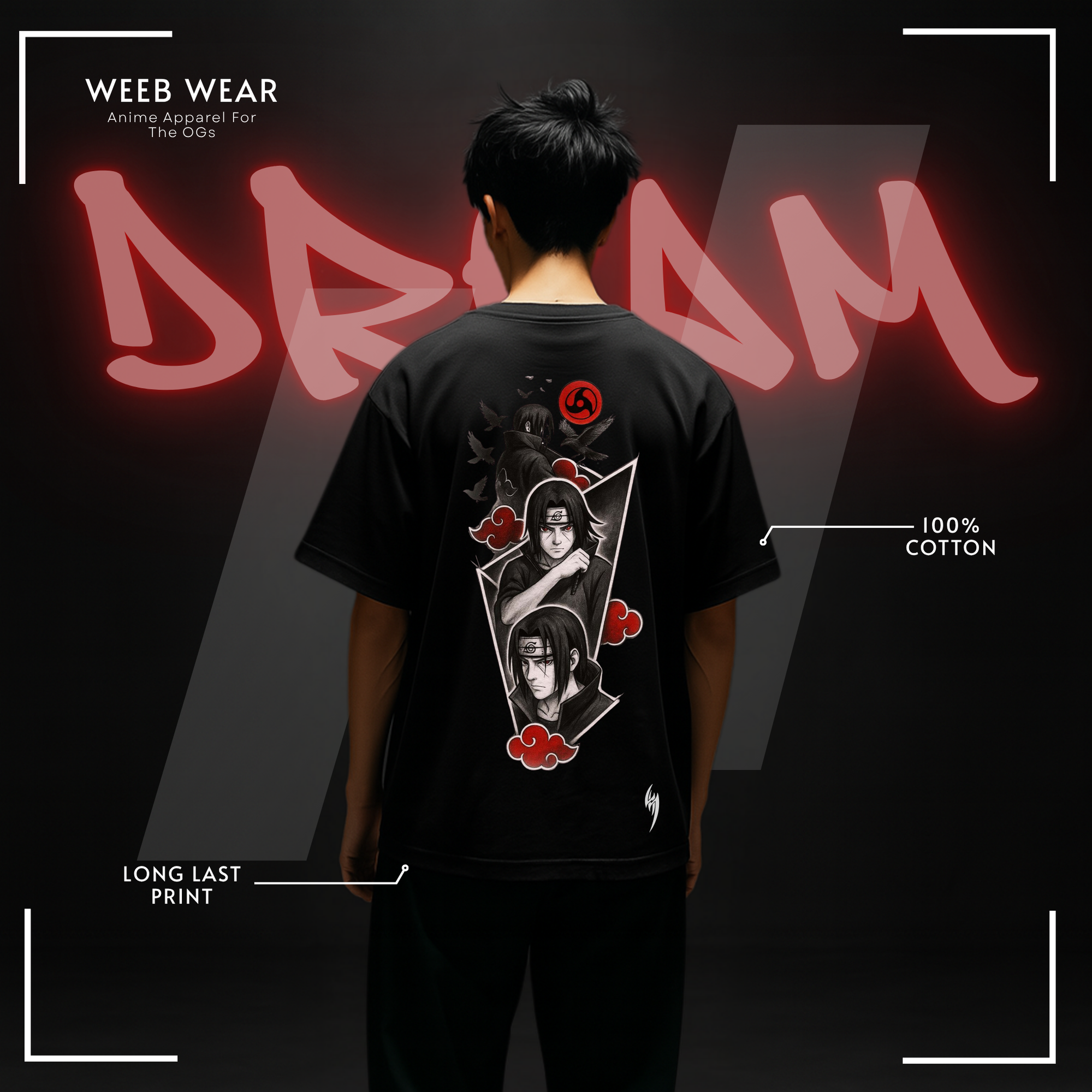 Itachi Uchiha Drop Shoulder T-Shirt: Crimson Silence